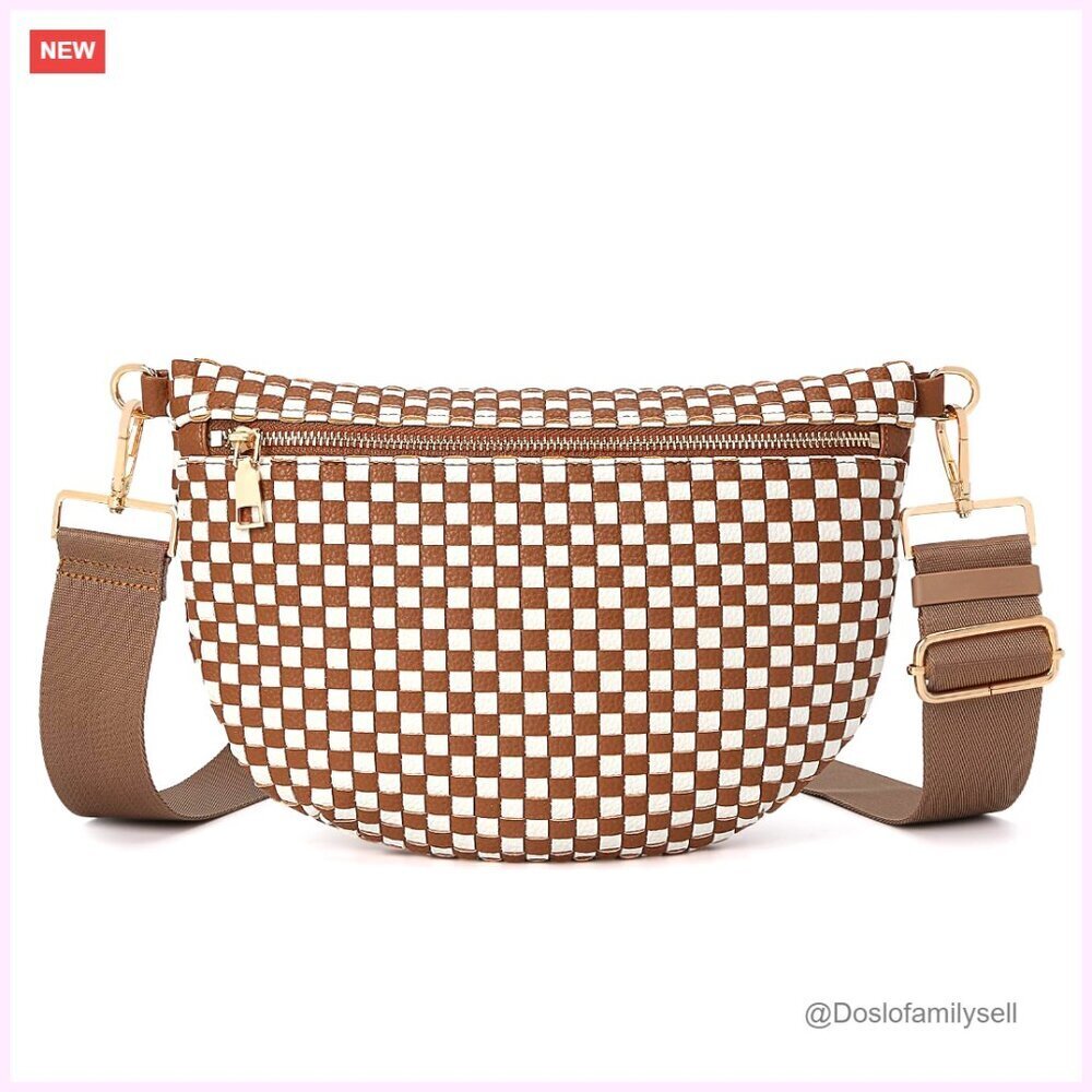 Woven Faux Leather Crossbody Bag, Adjustable Strap, Roomy Essentials Purse